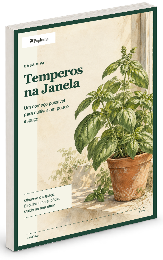 Capa de Temperos na Janela apresentada como livro; o produto é digital em PDF