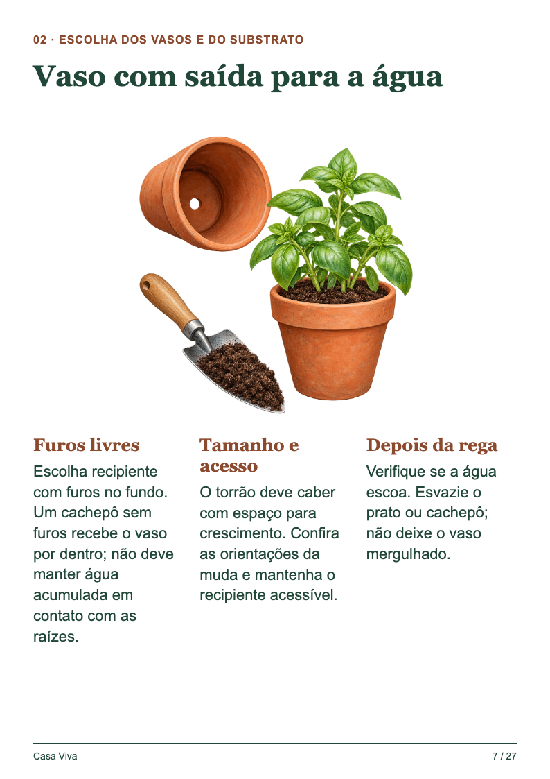 Página 7: Vaso com saída para a água
